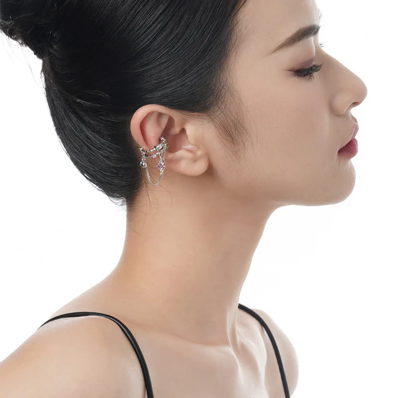 F.I.N.S 1PC Trend S925 Sterling Silver Clip Earrings without Ear Hole Layered Bead Ball Square Zircon Chain Pendants Earcuff - Image 3