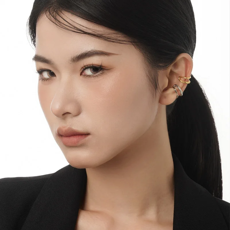 F.I.N.S 1PC Chinese Style S925 Sterling Silver Double Layer Ear Clips Without Holes Texture Glossy Catilage Earring Fine Jewelry - Image 3