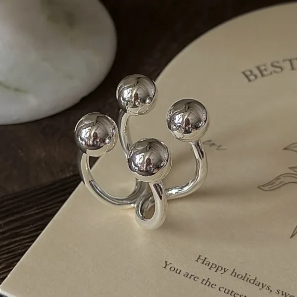 S925 Silver Polished Bead Ring Korean Vintage Style Textured Minimalist Dainty Wholesale Jewelry for Women