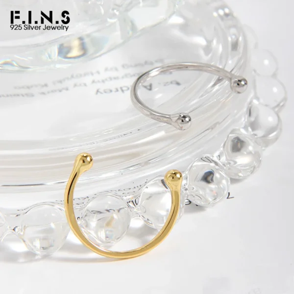 F.I.N.S Minimalist S925 Sterling Silver Geometric Small Bead Open Line Ring Stacking Knuckle Adjustable Finger Rings Fine Jewels