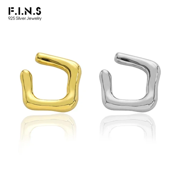 F.I.N.S 1Piece Silver 925 Earrings without Ear Hole Smooth Geometric Sterling Silver Ear Cuff Fake Piercing Catilage Earrings