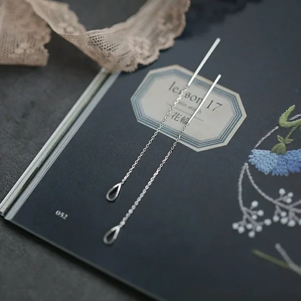 S925 Silver White Gold Plated Minimalist Waterdrop Threader Earrings for Women Elegant Dainty Dangling Everyday Ear Jewelry Gift
