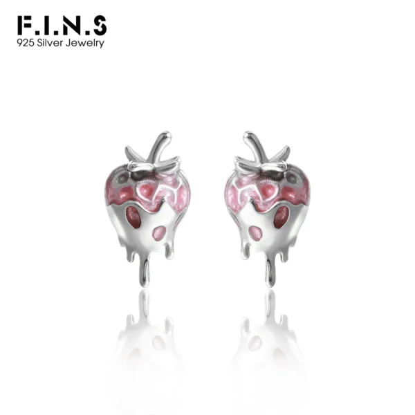F.I.N.S Original Sweet Cute Strawberry S925 Sterling Silver Stud Earrings Oil-dropping Plant Piercing Ear Fashion Fine Jewelry