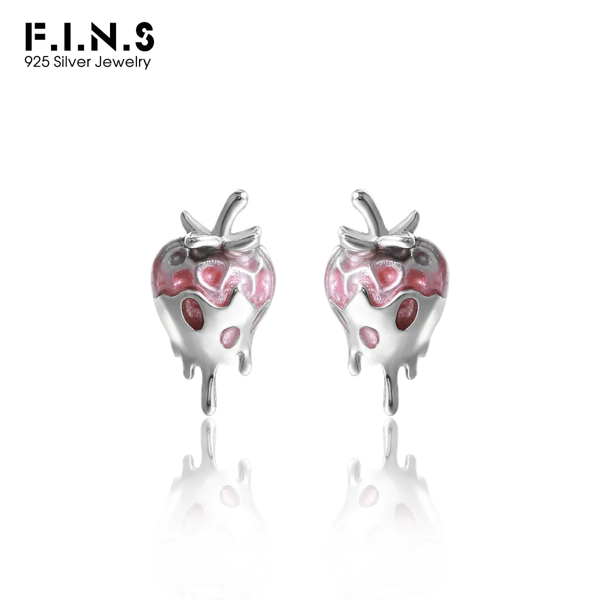 F.I.N.S Original Sweet Cute Strawberry S925 Sterling Silver Stud Earrings Oil-dropping Plant Piercing Ear Fashion Fine Jewelry