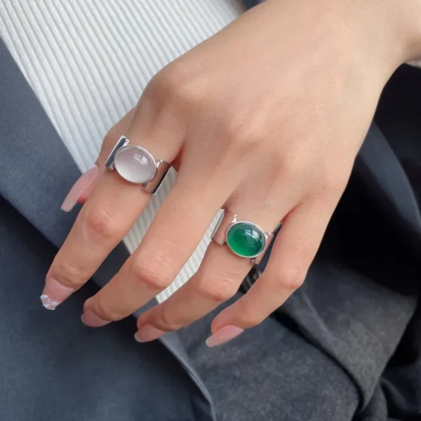 CHOZON S925 Solid Silver Agate Wide Band Ring Neo-Classical Chinese Wholesale Adjustable Jewelry for Women