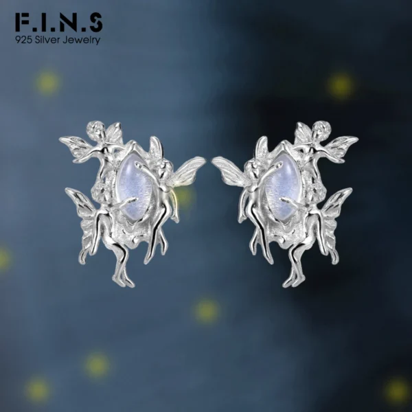 F.I.N.S Original Elf Opal S925 Sterling Silver Stud Earrings Irregular Angels Piercing Ear Hypoallergenic Party Fine Jewelry