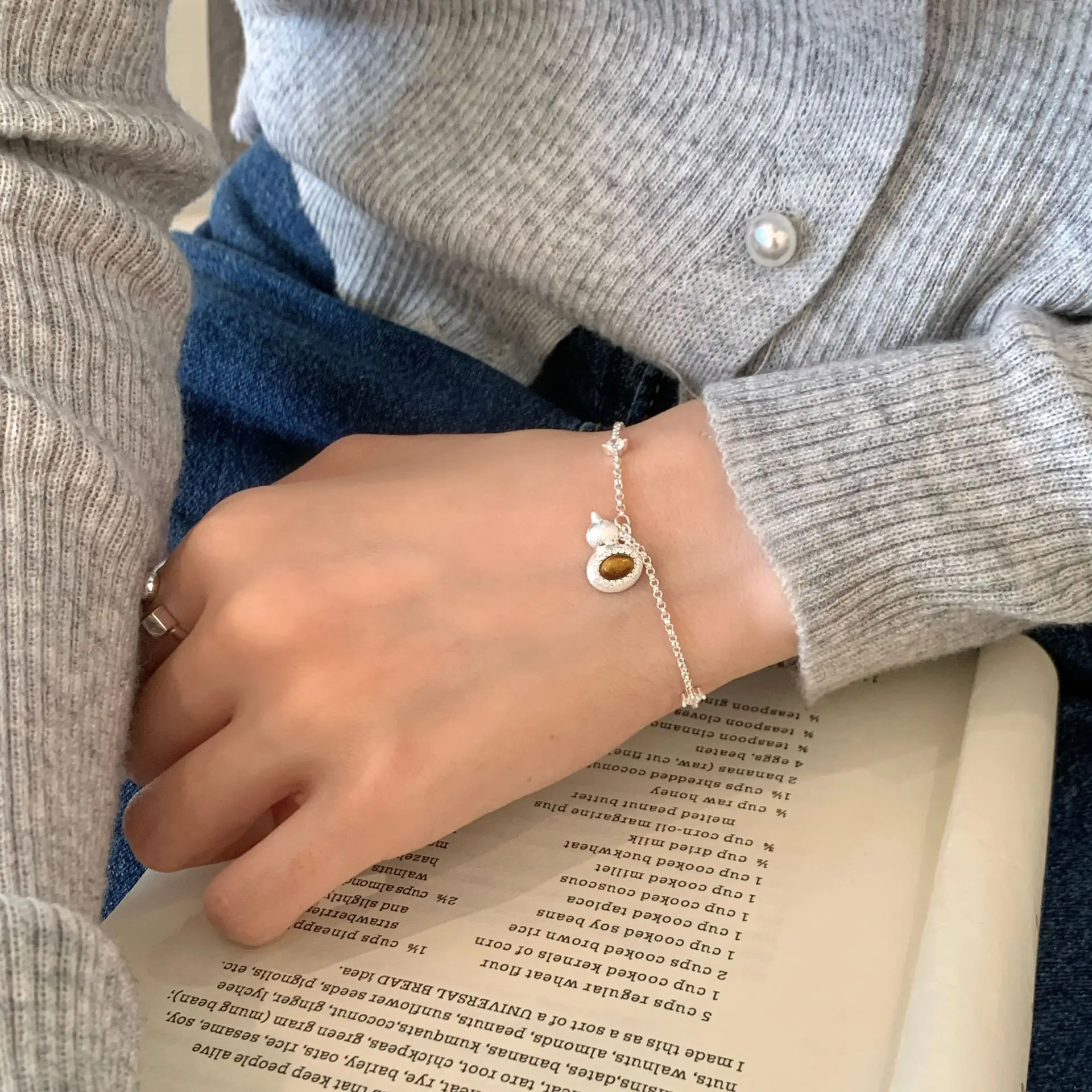 CHOZON S925 Solid Silver Tiger Eye Gourd Bracelet French Oriental Wholesale Dainty Jewelry for Women - Image 4