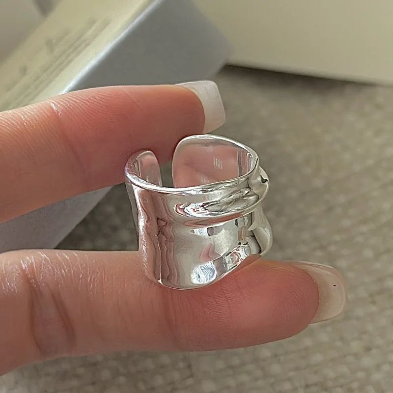 S925 Silver Wide Band Ring Korean Vintage Style Textured Minimalist Dainty Wholesale Jewelry for Women