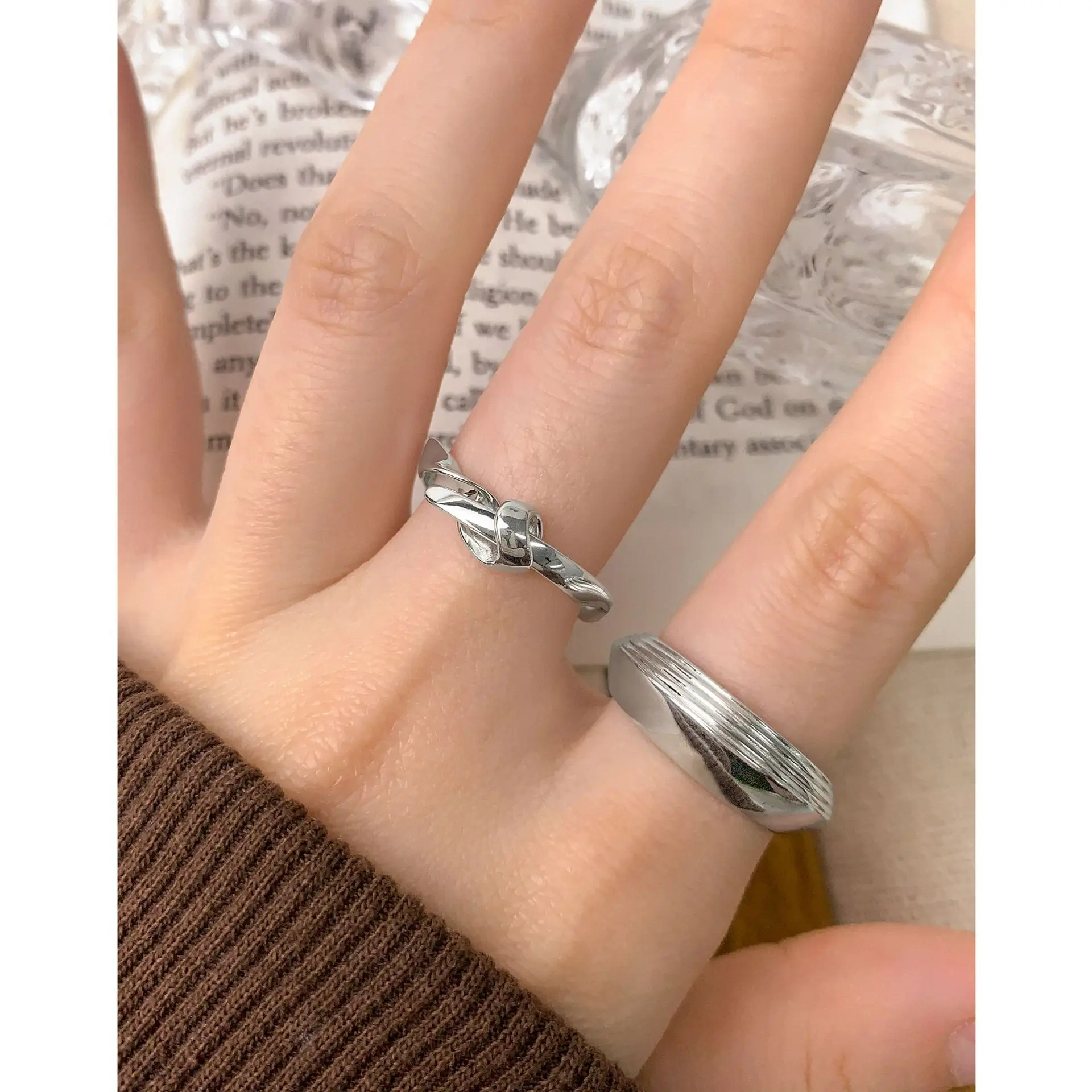 F.I.N.S Original INS Design S925 Sterling Silver Ring Twist Glossy Adjustable Index Mid Finger Fine Jewelry Women Accessories - Image 4