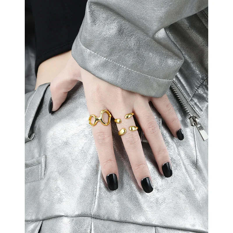 F.I.N.S Minimalist Geometric X Cross S925 Sterling Silver Rings Open Adjustable Double Layer Smooth Finger Fashion Fine Jewelry - Image 3