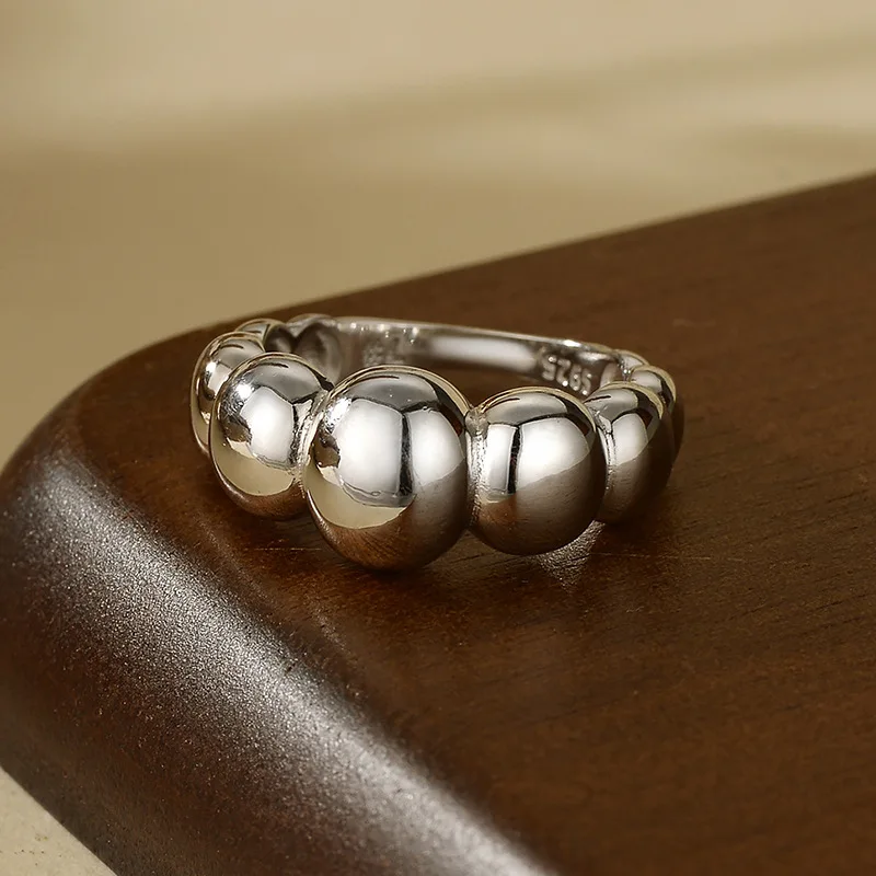 F.I.N.S Exaggerated Glossy Geometric S925 Sterling Silver Ring Minimalist Smooth Ball Index Mid Finger Fine Jewelry Accessories - Image 2