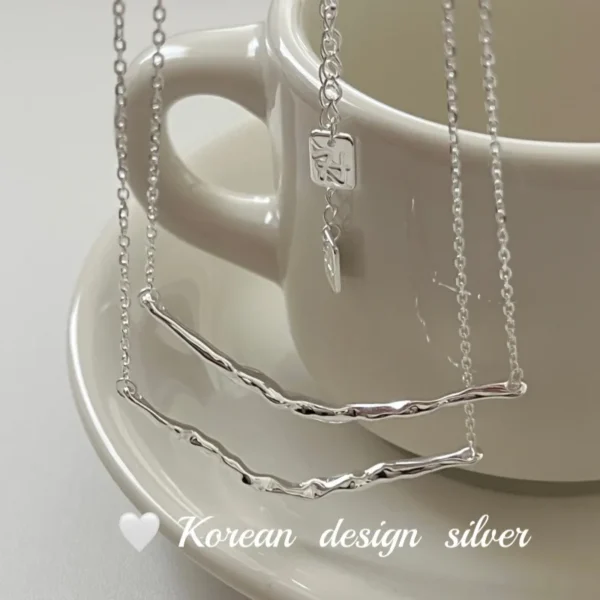 CHOZON S925 Solid Silver Branch Texture Necklace French Organic Wholesale Dainty Layering Jewelry for Women