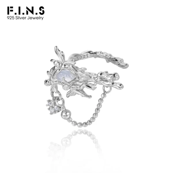 F.I.N.S 1PC Elf Opal S925 Sterling Silver Clip Earring Luxury Angels Bead Chain Stack Earcuff Catilage Fine Jewelry Accessories