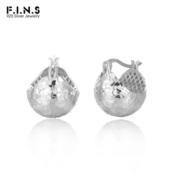 F.I.N.S Sparkling Dragon Scale 925 Sterling Silver Ear Buckle Round Ball Piercing Huggies Earrings Fashion Statement Fine Jewels