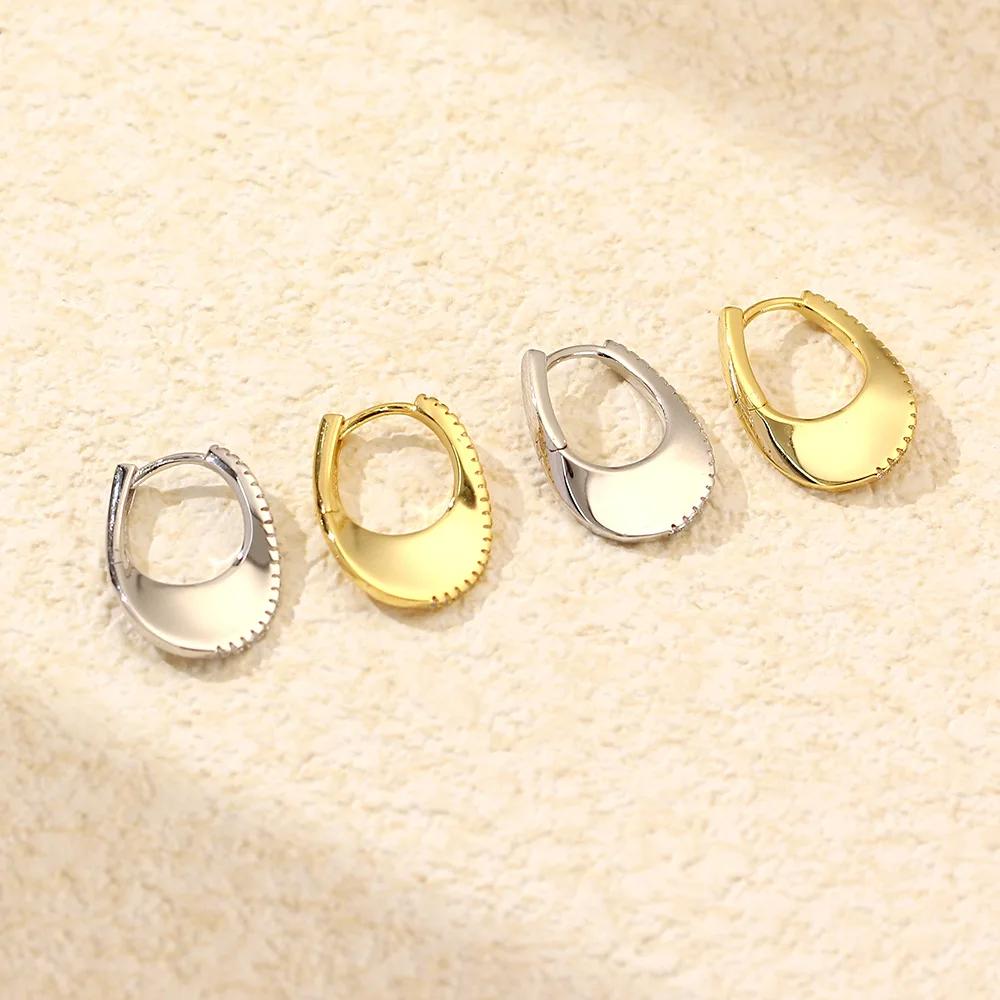 F.I.N.S Original S925 Sterling Silver Row Zirconia U-Shaped Hoop Earrings Geometric Curve Smooth Piercing Ear Buckles Fine Jewel - Image 2