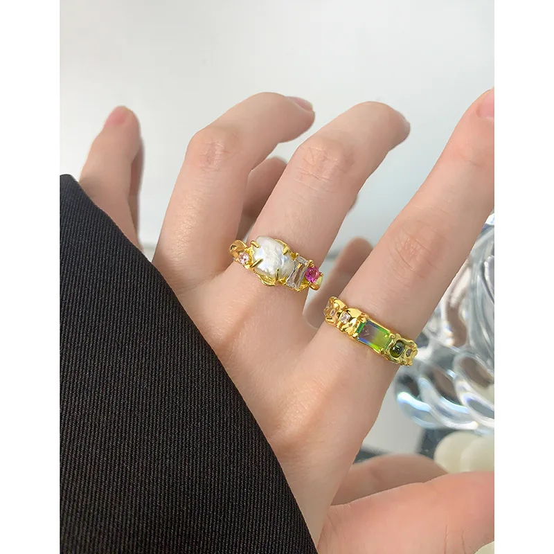 F.I.N.S Original Design S925 Sterling Silver Baroque Natural Freshwater Pearl Ring Irregular Open Adjustable Zirconia Fine Jewel - Image 3