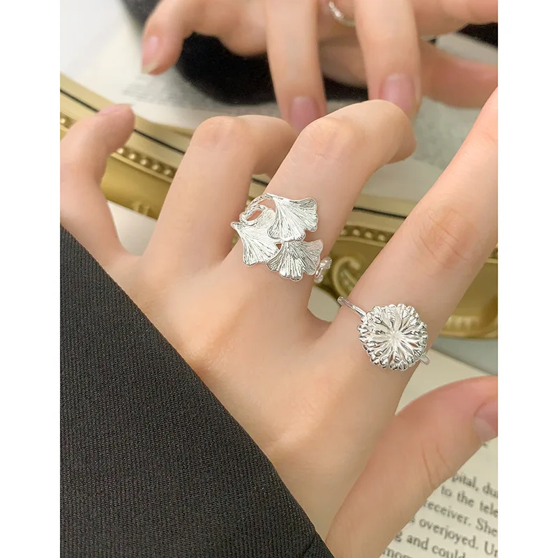 F.I.N.S Original S925 Ginkgo Leaves S925 Sterling Silver Ring Plant Index Mid Finger Fine Jewelry Accessories Anti Allergy - Image 4