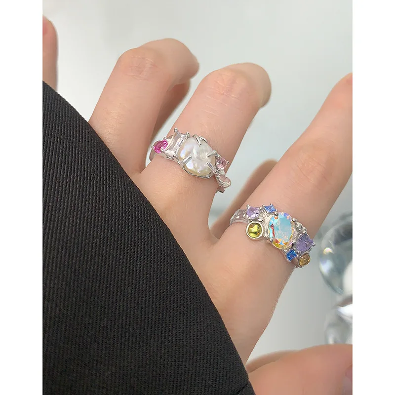 F.I.N.S Original Design S925 Sterling Silver Baroque Natural Freshwater Pearl Ring Irregular Open Adjustable Zirconia Fine Jewel - Image 4