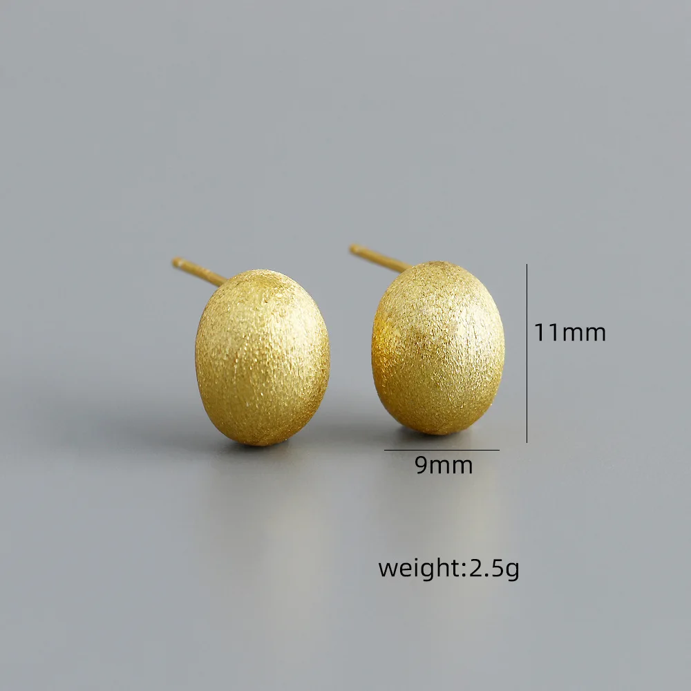 F.I.N.S Brushed Pure S925 Sterling Silver Gold Stud Earrings For Women Egg-Shaped Geometry Piercing Minimalist Ear Fine Jewelry - Image 3