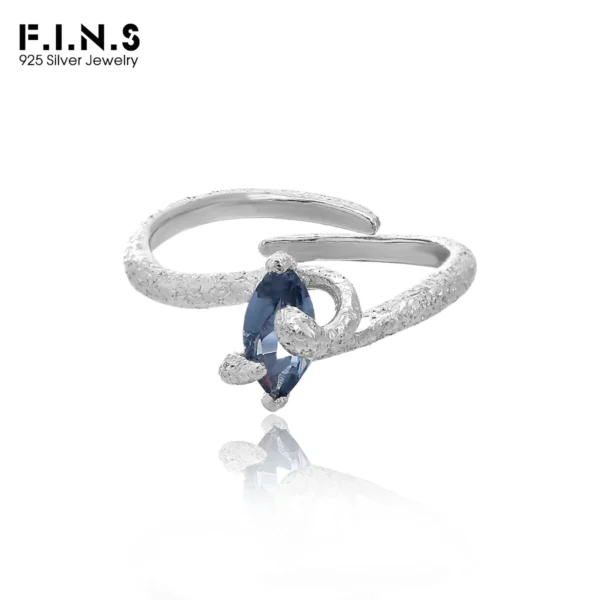 F.I.N.S Brushed Snake Blue Zirconia S925 Sterling Silver Ring Open Adjustable Index Mid Finger Hypoallergenic Fine Jewelry