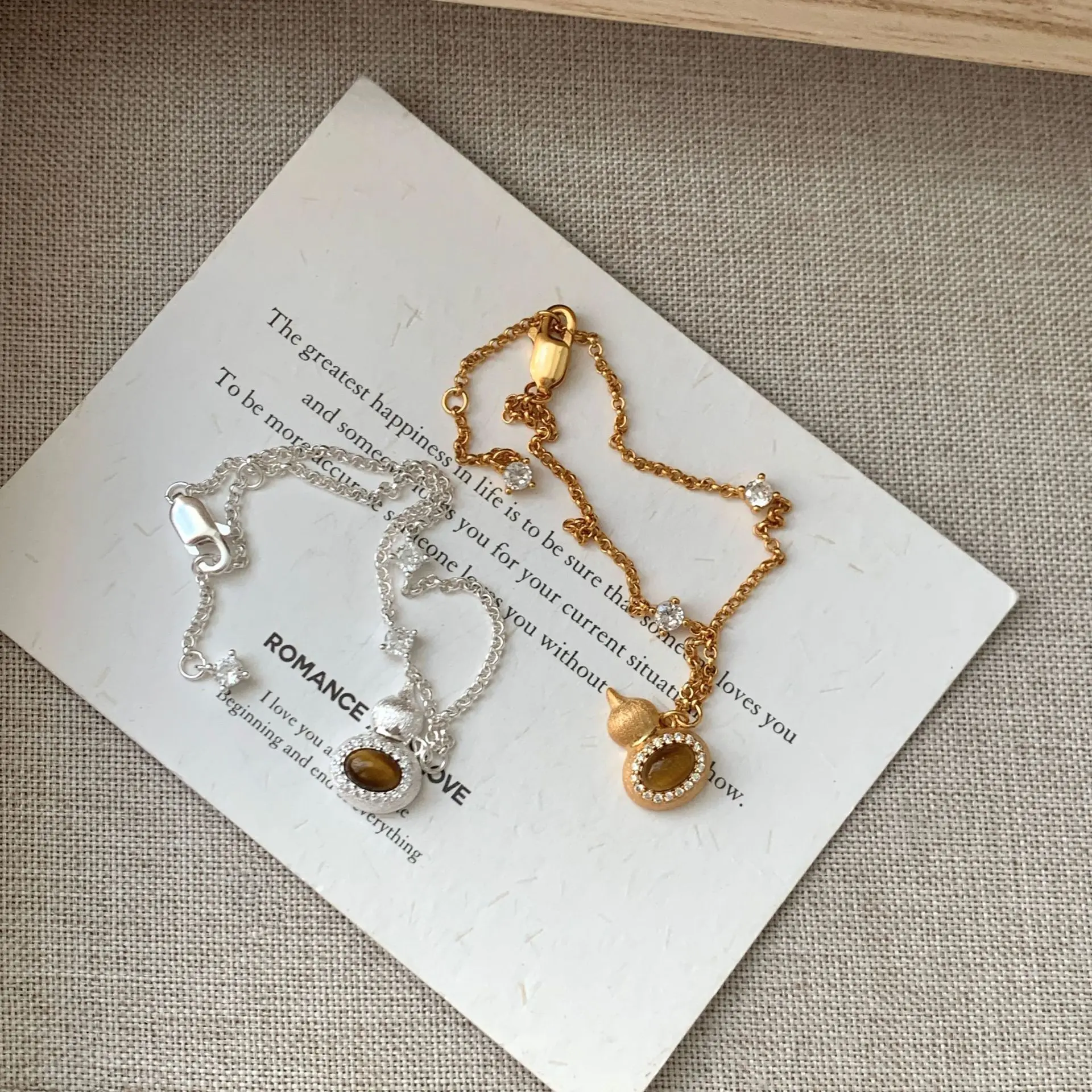 CHOZON S925 Solid Silver Tiger Eye Gourd Bracelet French Oriental Wholesale Dainty Jewelry for Women