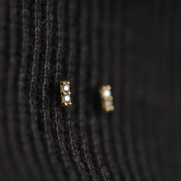 S925 Silver 14K Gold Plated Mini Bar Earrings Sparkling Lightweight Invisible Huggie Studs Hypoallergenic Jewelry for Women