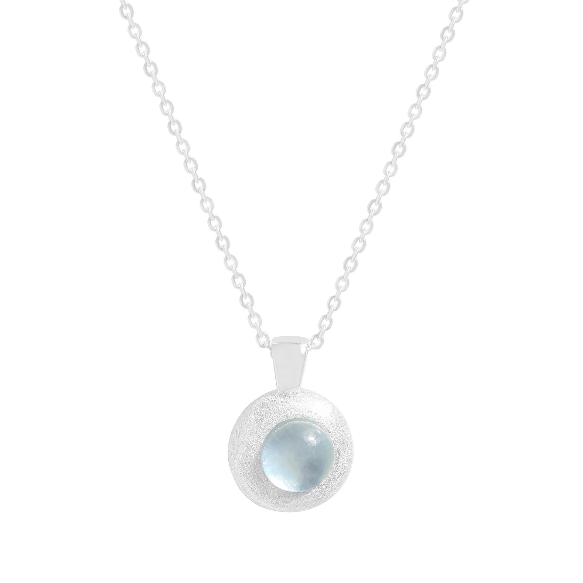 Natural Aquamarine Pendant Necklace S925 Sterling Silver Brushed Matte Finish Korean INS Style Dainty Choker for Women