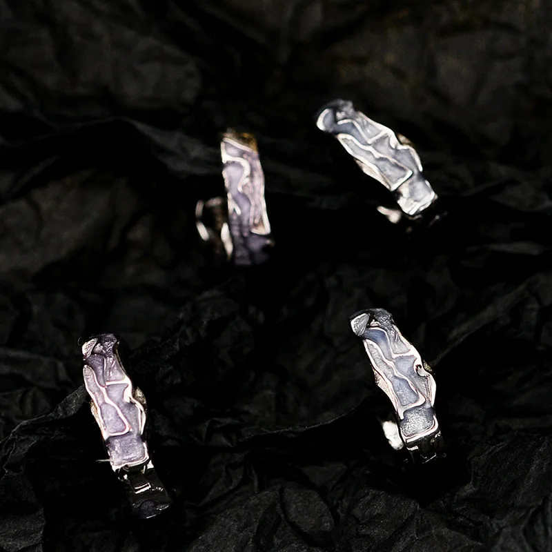 F.I.N.S Korean Irregular Uneven S925 Sterling Silver Drop Glazed Round Small Hoop Earrings Piercing Purple Blue Enamel Huggies - Image 2