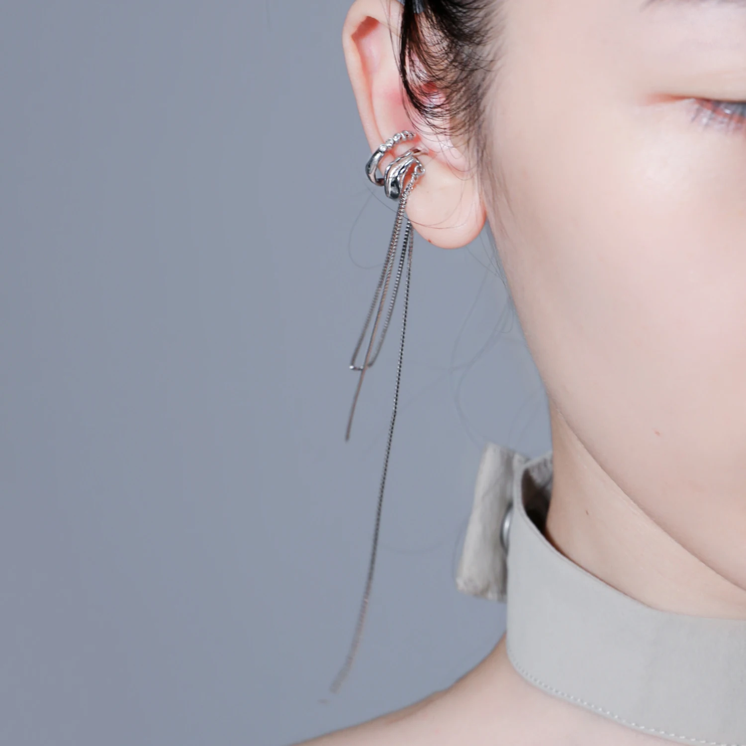 F.I.N.S 1PC Original Tassel Box Chain 100% S925 Sterling Silver Ear Clip Double-Layer Zircon Earrings No Ear Hole Catilage Jewel - Image 3