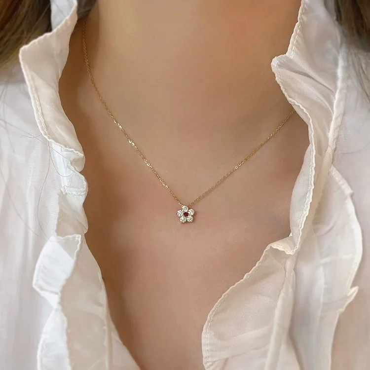 S925 Silver 18K Gold Plated Floral Zircon Pendant Necklace Dainty Blossom Choker INS Lightweight Everyday Jewelry Gift for Women - Image 4