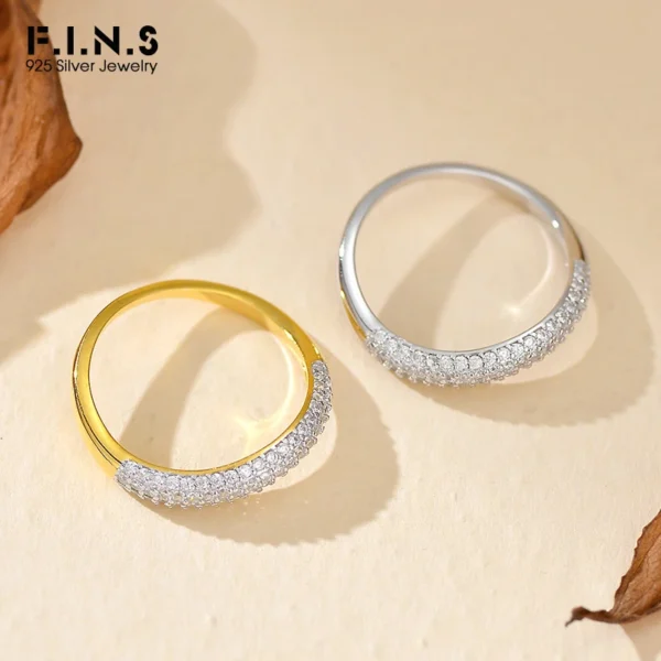 F.I.N.S Trendy S925 Sterling Silver Wave Rings Geometric Simple Stackable Plain Zirconia Statement Finger Fine Couple Jewelry