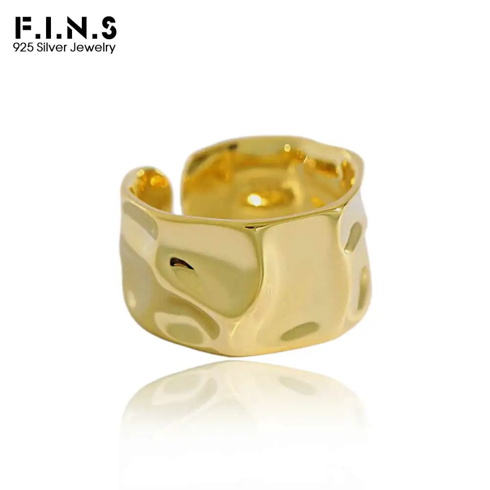 F.I.N.S Original Irregular S925 Sterling Silver Ring Concave and Convex Wide Uneven Open Adjustable Finger Fine Jewelry Gifts - 이미지 2