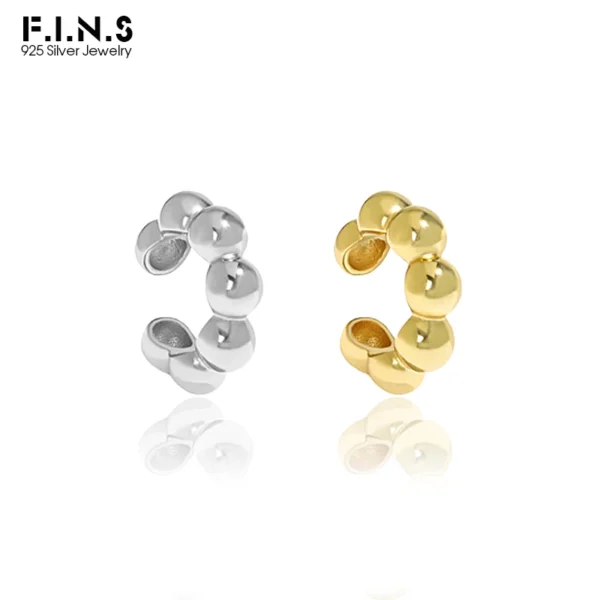 F.I.N.S 1PC Geometric 100% S925 Sterling Silver Ear Cuffs for Non Pierced Glossy Bead Ball Clip Earrings without Hole Fine Jewel