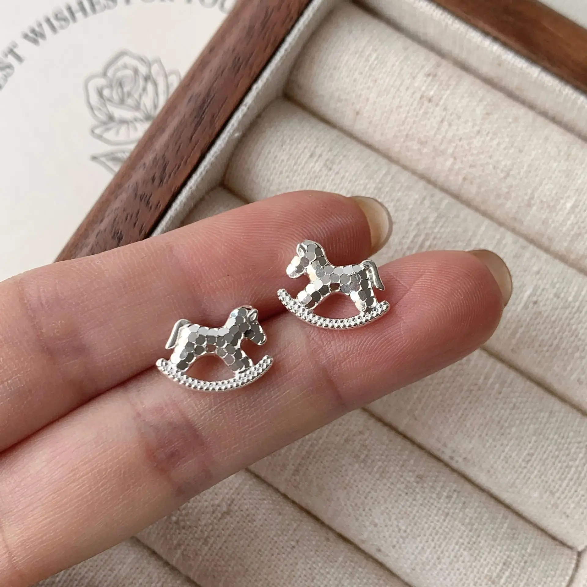 CHOZON S925 Solid Silver Rocking Horse Earrings French Whimsical Wholesale Dainty Jewelry for Women