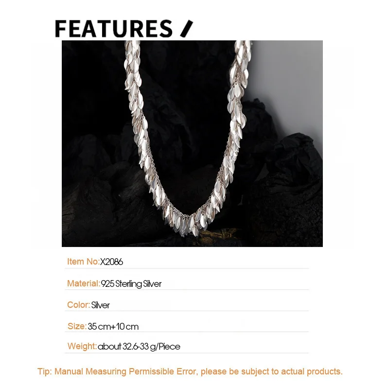 F.I.N.S Original Grass Skirt Series Swaying S925 Sterling Silver Necklaces Unique Leaves Tassel Choker Fine Jewelry Anti-Allergy - Image 5