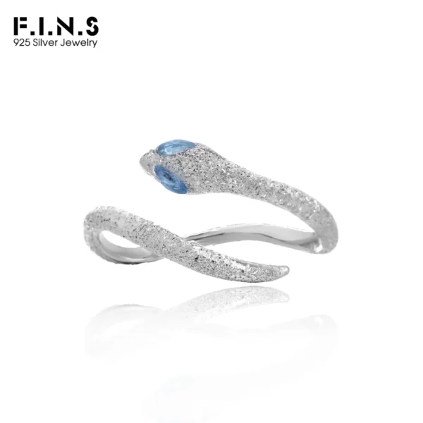 F.I.N.S Minimalist Snake S925 Sterling Silver Rings Blue Cubic Zirconia Curved Adjustable Open Finger Party Fine Jewelry Gifts