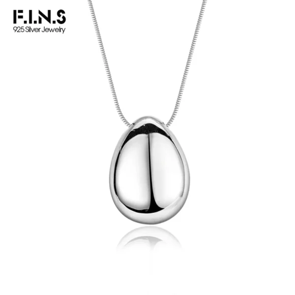 F.I.N.S Minimalist S925 Sterling Silver Large Glossy Egg-Shaped Pendants for Women Big Waterdrop Snake Chain Necklace Accessory