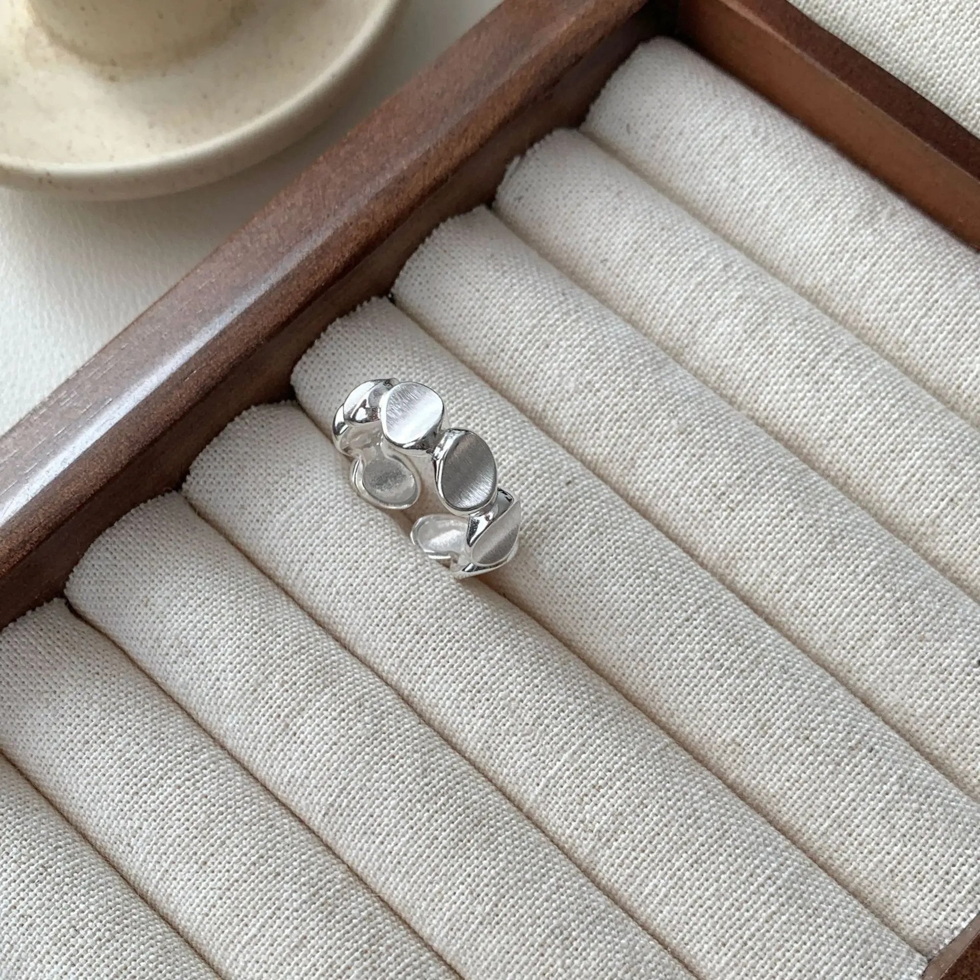 CHOZON S925 Solid Silver Brushed Disc Ring French Industrial Wholesale Stacking Jewelry for Women - Image 2