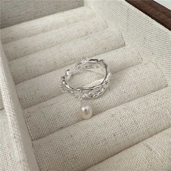 S925 Sterling Silver Fashion pearl ring texture, niche design, retro Korean ring, IN style wholesale