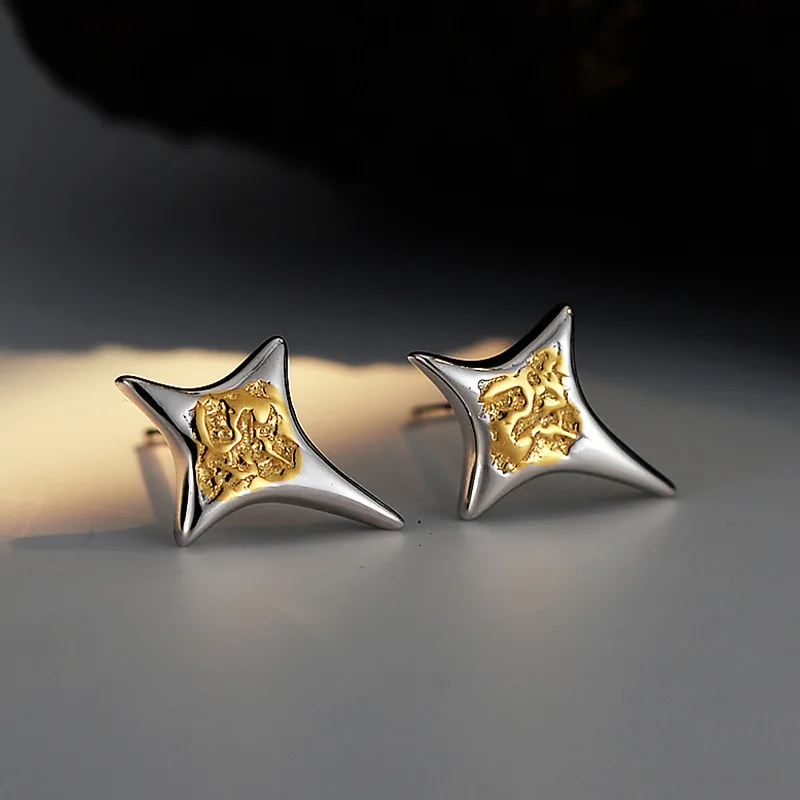 F.I.N.S Punk S925 Sterling Silver Gold Star Small Stus Earrings Fashion Geometric Collision Color Pierced Ear Fine Jewelry - Image 4