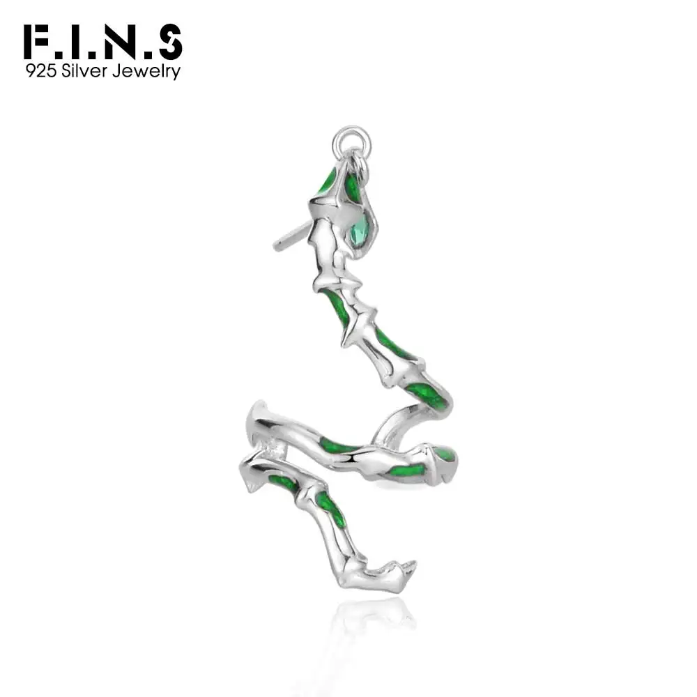 F.I.N.S 1PC New Chinese Style Exaggerated Slender Viper S925 Sterling Silver Snake Earrings Women Enamel Ear Clip Fine Jewelry