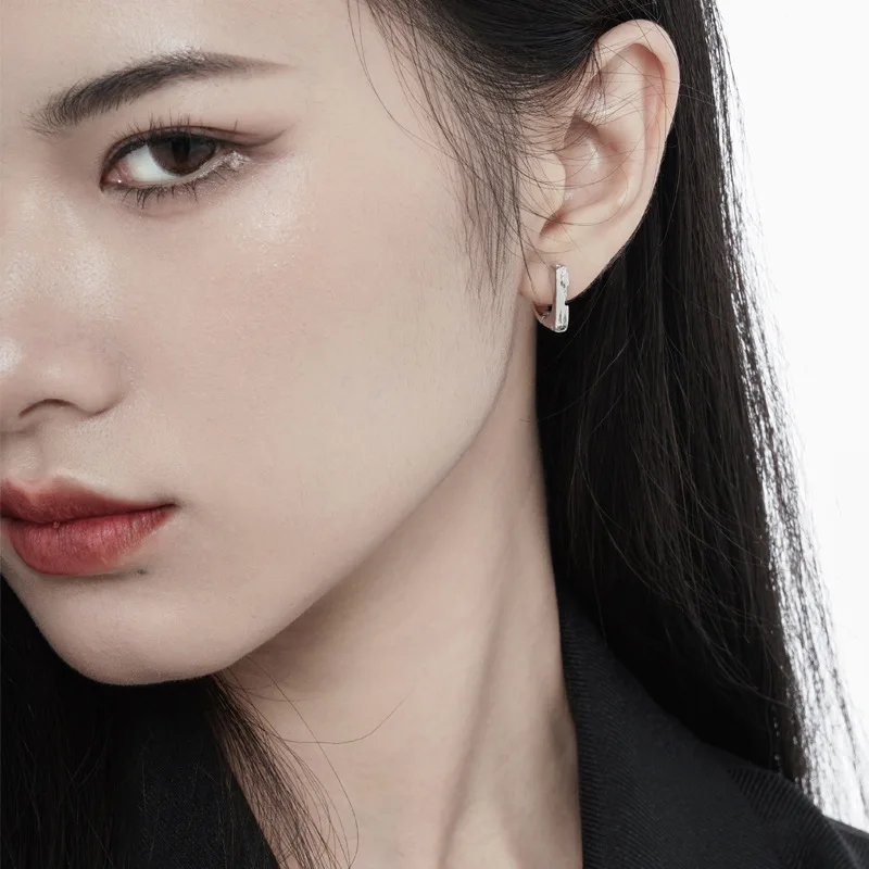 F.I.N.S 1PC Smooth Gap S925 Sterling Silver Earrings Zircon Irregular Small Hoops Round Circle Huggies Piercing Ear Jewelry - Image 2