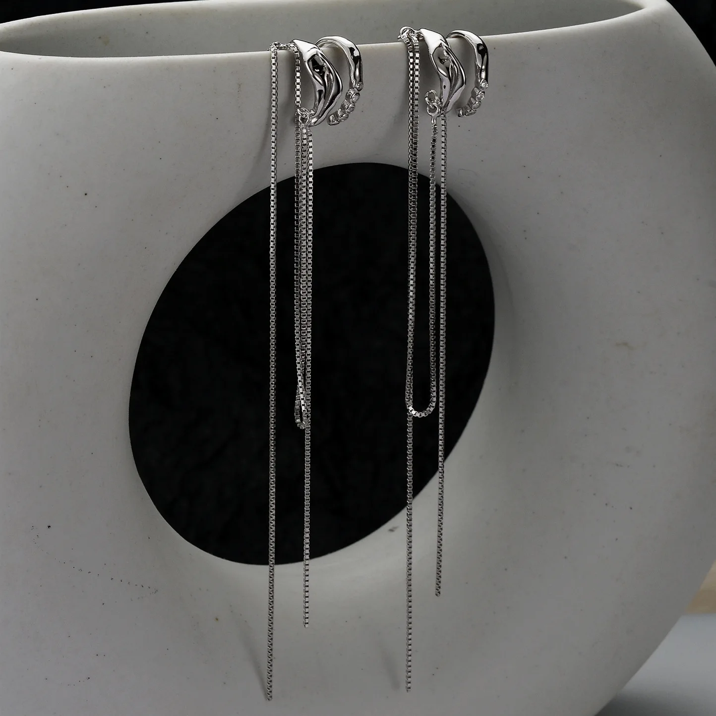 F.I.N.S 1PC Original Tassel Box Chain 100% S925 Sterling Silver Ear Clip Double-Layer Zircon Earrings No Ear Hole Catilage Jewel - Image 5