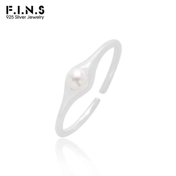 F.I.N.S Original Elegant S925 Sterling Silver Ring Culture Freshwater Pearl Open Resizable Mid Finger Wedding Party Fine Jewelry