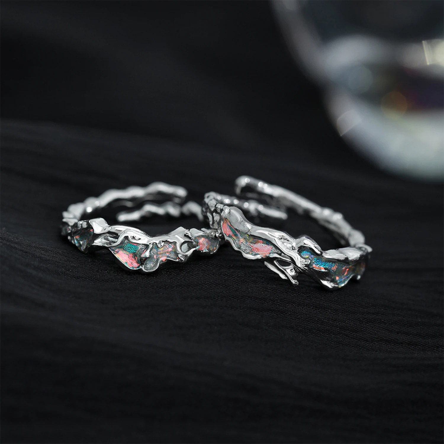 F.I.N.S Original S925 Sterling Silver Ring Women Irregular Colorful Drip Glaze Open Adjustable Finger Fashion Fine Jewelry - Image 5