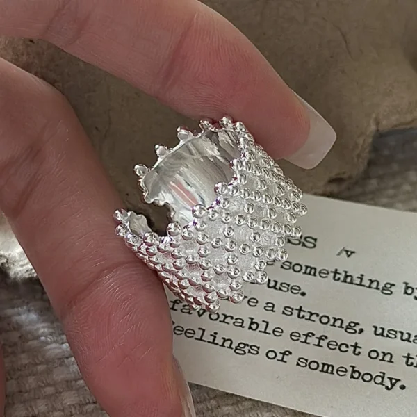 S925 Sterling Silver Korean Version of Niche Design Retro Matte Bead Ring Korean Style Simple Fashion Ring