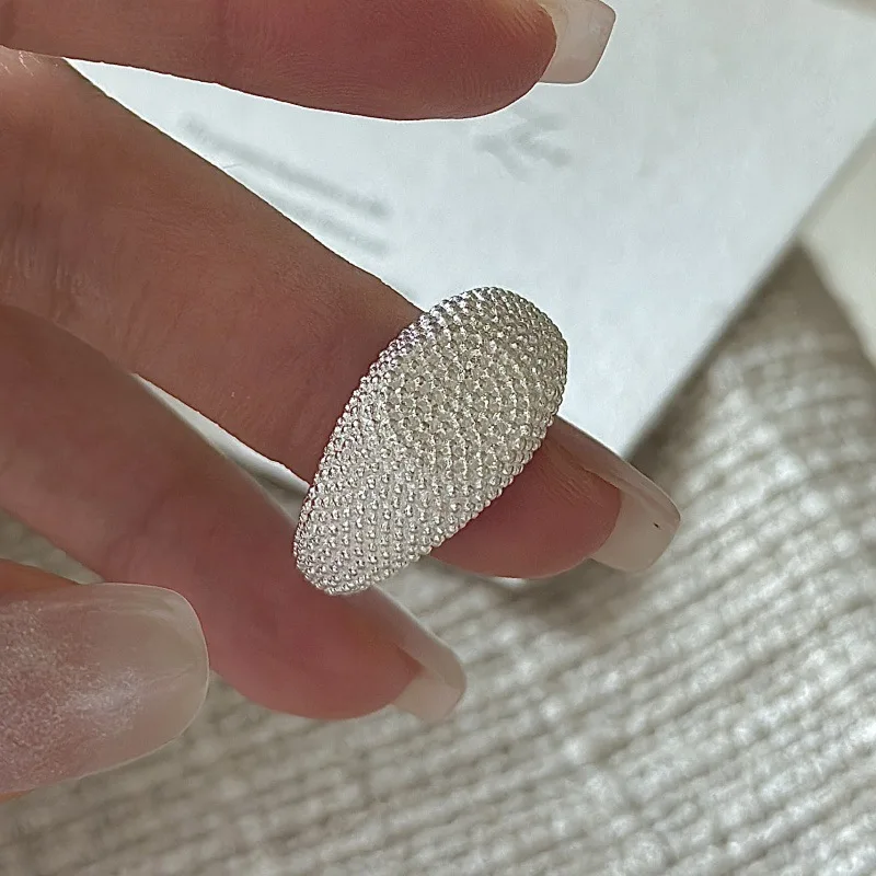 S925 Sterling Silver Korean Version of Niche Design Retro Texture Simple Basic Ring South Korea's Fashion Ring - Image 4