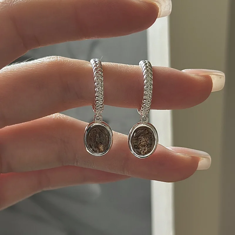 S925 Silver Rutile Quartz Earrings Korean Autumn Winter Style Textured Minimalist Dainty Wholesale Jewelry for Women - Image 5