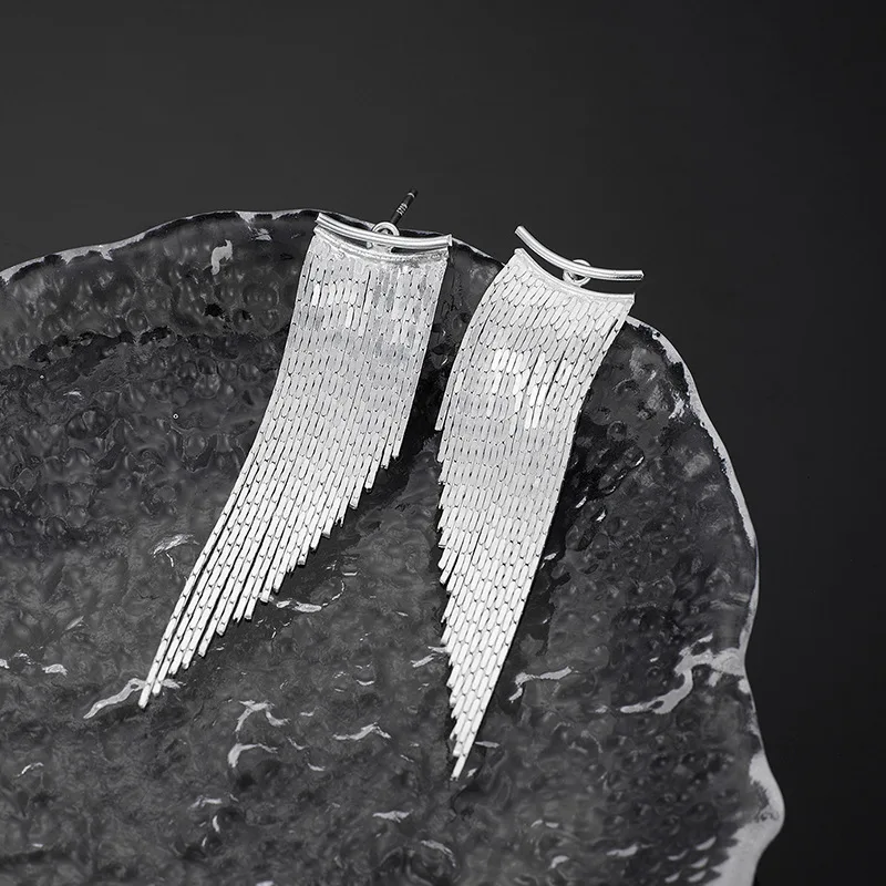 F.I.N.S S925 Sterling Silver Long Tassel Drop Earrings Luxury Design Piercing Fringe Hanging Ear Studs Prevent Allergy Jewelry - Image 3