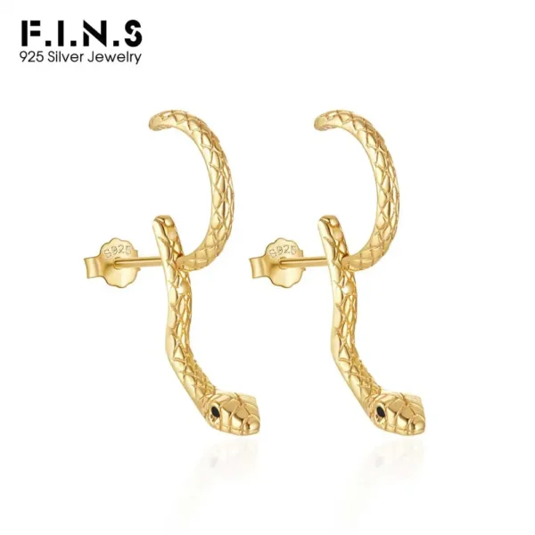 F.I.N.S Pure 925 Sterling Silver Snake Adjustable Stud Earrings Creative Piercing Cartilage Party Street Jewelry Prevent Allergy